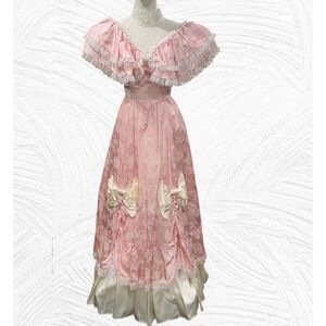 Gunne Sax Vintage 80s Pink Victorian Dress Floral Lace Bows Coquette Prom Size 3